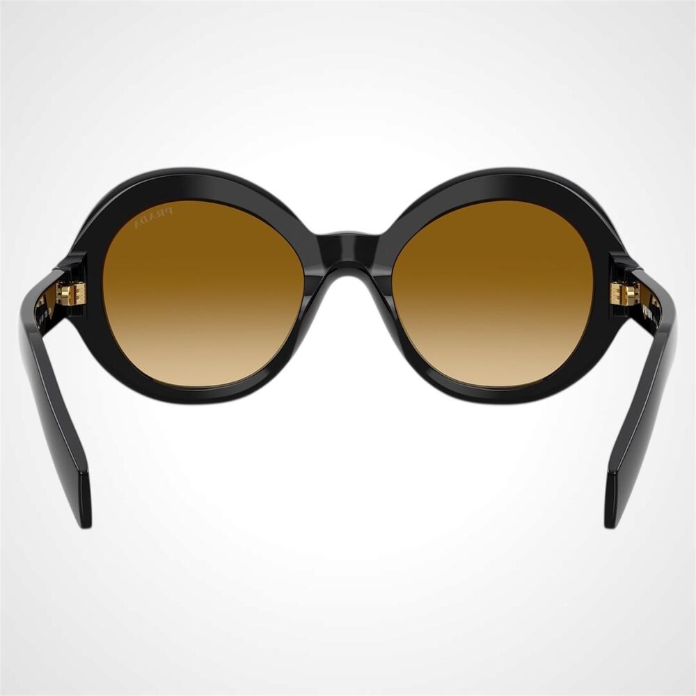 New PRADA Sunglasses Black Round Frame Yellow Brown Lens Women's - Picture 4 of 6